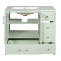 VanityFus 36-in Green Bathroom Vanity Undermount Single Sink Combo with Ceramic Top 2 Soft Close Doors 4 Drawers Adjustable Shelves
