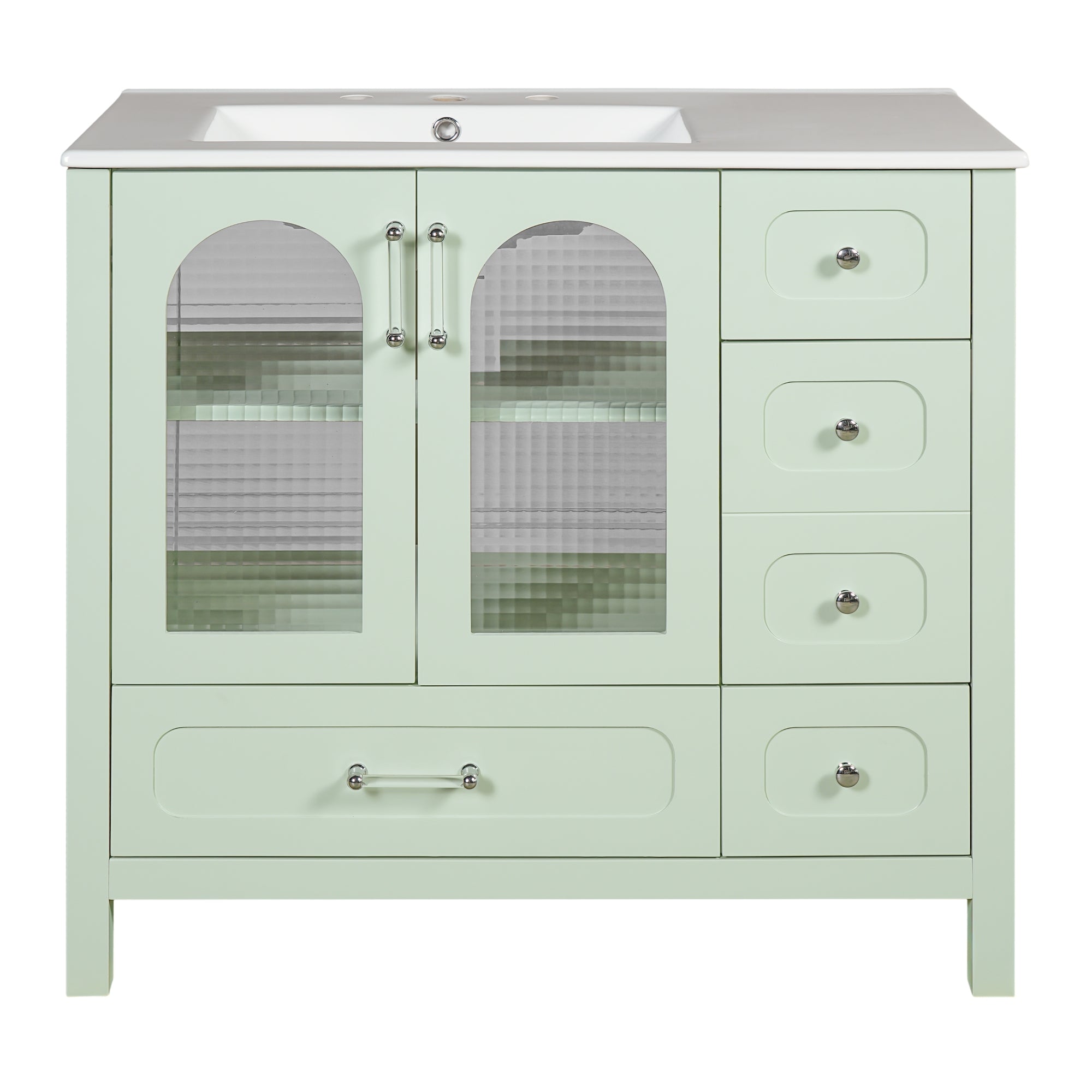 VanityFus 36-in Green Bathroom Vanity Undermount Single Sink Combo with Ceramic Top 2 Soft Close Doors 4 Drawers Adjustable Shelves