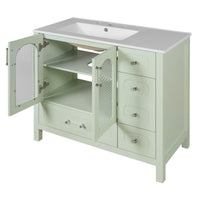 VanityFus 36-in Green Bathroom Vanity Undermount Single Sink Combo with Ceramic Top 2 Soft Close Doors 4 Drawers Adjustable Shelves