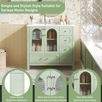 VanityFus 36-in Green Bathroom Vanity Undermount Single Sink Combo with Ceramic Top 2 Soft Close Doors 4 Drawers Adjustable Shelves