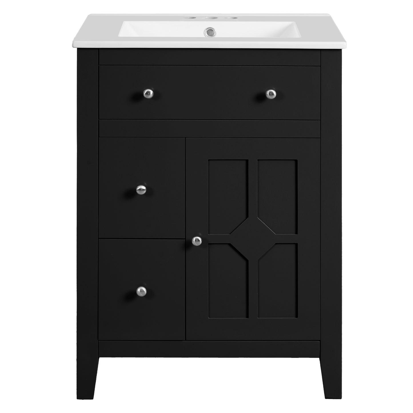 VanityFus 24-in Black Bathroom Vanity Undermount Single Sink Combo with Ceramic Top 1 Soft Close Door 2 Drawers Adjustable Shelves