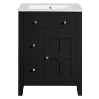VanityFus 24-in Black Bathroom Vanity Undermount Single Sink Combo with Ceramic Top 1 Soft Close Door 2 Drawers Adjustable Shelves