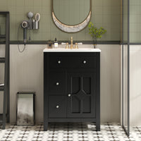 VanityFus 24-in Black Bathroom Vanity Undermount Single Sink Combo with Ceramic Top 1 Soft Close Door 2 Drawers Adjustable Shelves