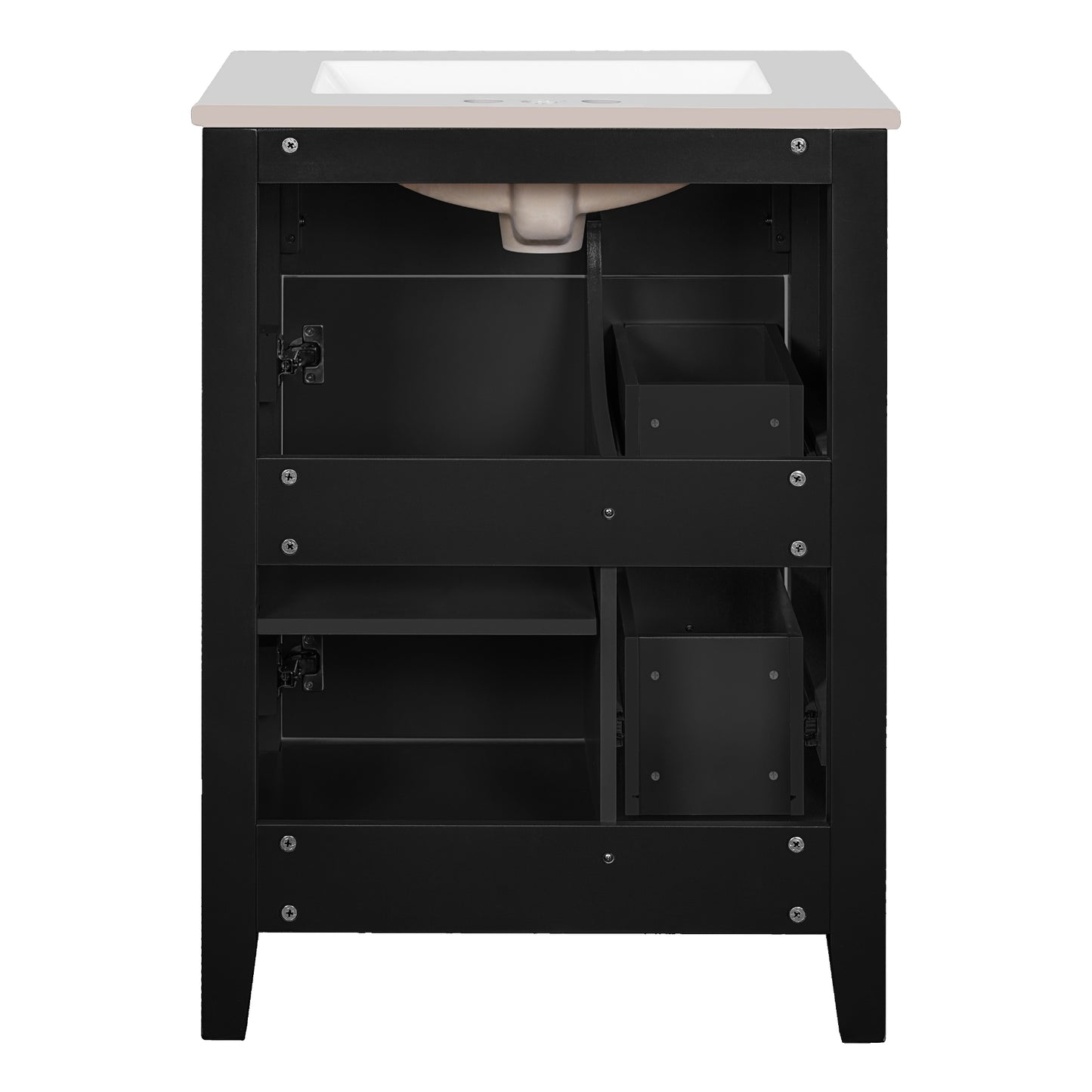 VanityFus 24-in Black Bathroom Vanity Undermount Single Sink Combo with Ceramic Top 1 Soft Close Door 2 Drawers Adjustable Shelves