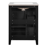 VanityFus 24-in Black Bathroom Vanity Undermount Single Sink Combo with Ceramic Top 1 Soft Close Door 2 Drawers Adjustable Shelves
