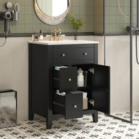 VanityFus 24-in Black Bathroom Vanity Undermount Single Sink Combo with Ceramic Top 1 Soft Close Door 2 Drawers Adjustable Shelves