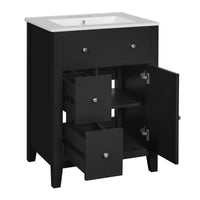 VanityFus 24-in Black Bathroom Vanity Undermount Single Sink Combo with Ceramic Top 1 Soft Close Door 2 Drawers Adjustable Shelves