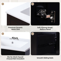 VanityFus 24-in Black Bathroom Vanity Undermount Single Sink Combo with Ceramic Top 1 Soft Close Door 2 Drawers Adjustable Shelves