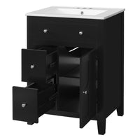 VanityFus 24-in Black Bathroom Vanity Undermount Single Sink Combo with Ceramic Top 1 Soft Close Door 2 Drawers Adjustable Shelves