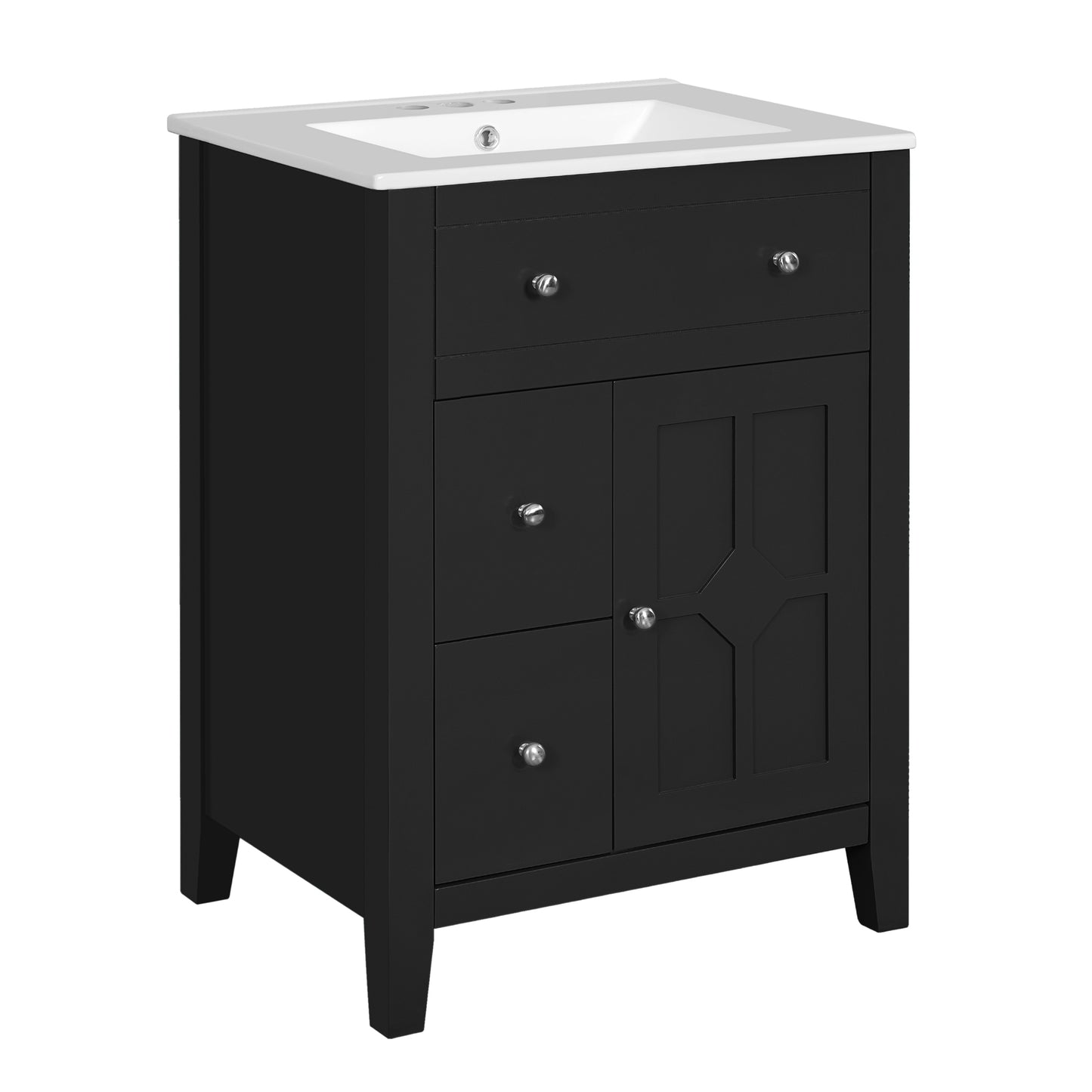VanityFus 24-in Black Bathroom Vanity Undermount Single Sink Combo with Ceramic Top 1 Soft Close Door 2 Drawers Adjustable Shelves