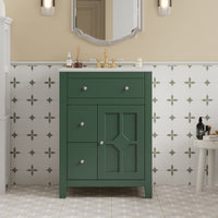 VanityFus 24-in Green Bathroom Vanity Undermount Single Sink Combo with Ceramic Top 1 Soft Close Door 2 Drawers Adjustable Shelves
