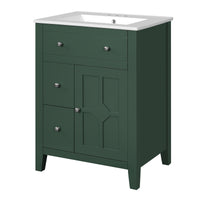 VanityFus 24-in Green Bathroom Vanity Undermount Single Sink Combo with Ceramic Top 1 Soft Close Door 2 Drawers Adjustable Shelves