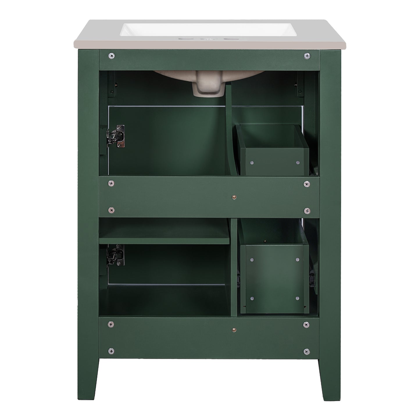 VanityFus 24-in Green Bathroom Vanity Undermount Single Sink Combo with Ceramic Top 1 Soft Close Door 2 Drawers Adjustable Shelves