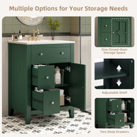 VanityFus 24-in Green Bathroom Vanity Undermount Single Sink Combo with Ceramic Top 1 Soft Close Door 2 Drawers Adjustable Shelves