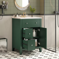 VanityFus 24-in Green Bathroom Vanity Undermount Single Sink Combo with Ceramic Top 1 Soft Close Door 2 Drawers Adjustable Shelves