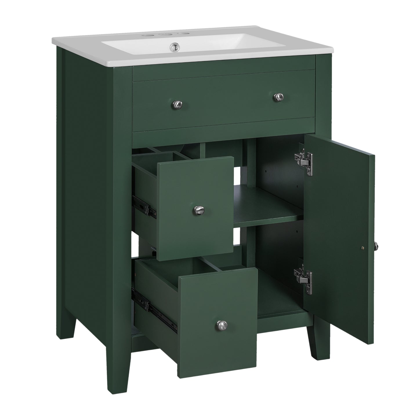 VanityFus 24-in Green Bathroom Vanity Undermount Single Sink Combo with Ceramic Top 1 Soft Close Door 2 Drawers Adjustable Shelves
