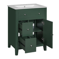 VanityFus 24-in Green Bathroom Vanity Undermount Single Sink Combo with Ceramic Top 1 Soft Close Door 2 Drawers Adjustable Shelves