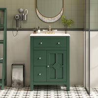 VanityFus 24-in Green Bathroom Vanity Undermount Single Sink Combo with Ceramic Top 1 Soft Close Door 2 Drawers Adjustable Shelves