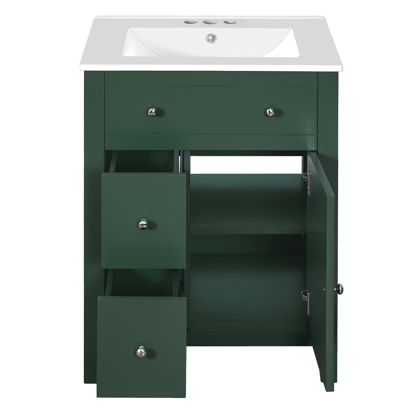 VanityFus 24-in Green Bathroom Vanity Undermount Single Sink Combo with Ceramic Top 1 Soft Close Door 2 Drawers Adjustable Shelves