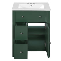 VanityFus 24-in Green Bathroom Vanity Undermount Single Sink Combo with Ceramic Top 1 Soft Close Door 2 Drawers Adjustable Shelves