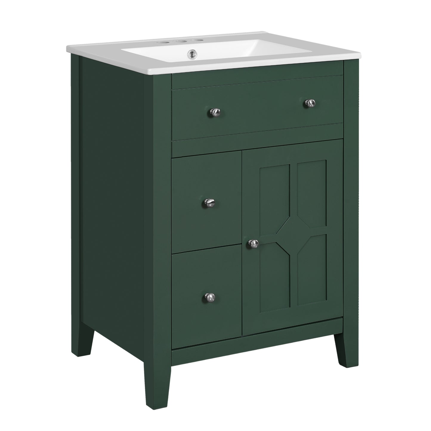 VanityFus 24-in Green Bathroom Vanity Undermount Single Sink Combo with Ceramic Top 1 Soft Close Door 2 Drawers Adjustable Shelves