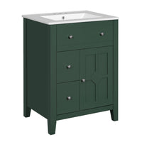 VanityFus 24-in Green Bathroom Vanity Undermount Single Sink Combo with Ceramic Top 1 Soft Close Door 2 Drawers Adjustable Shelves