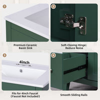 VanityFus 24-in Green Bathroom Vanity Undermount Single Sink Combo with Ceramic Top 1 Soft Close Door 2 Drawers Adjustable Shelves