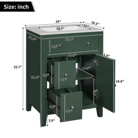 VanityFus 24-in Green Bathroom Vanity Undermount Single Sink Combo with Ceramic Top 1 Soft Close Door 2 Drawers Adjustable Shelves