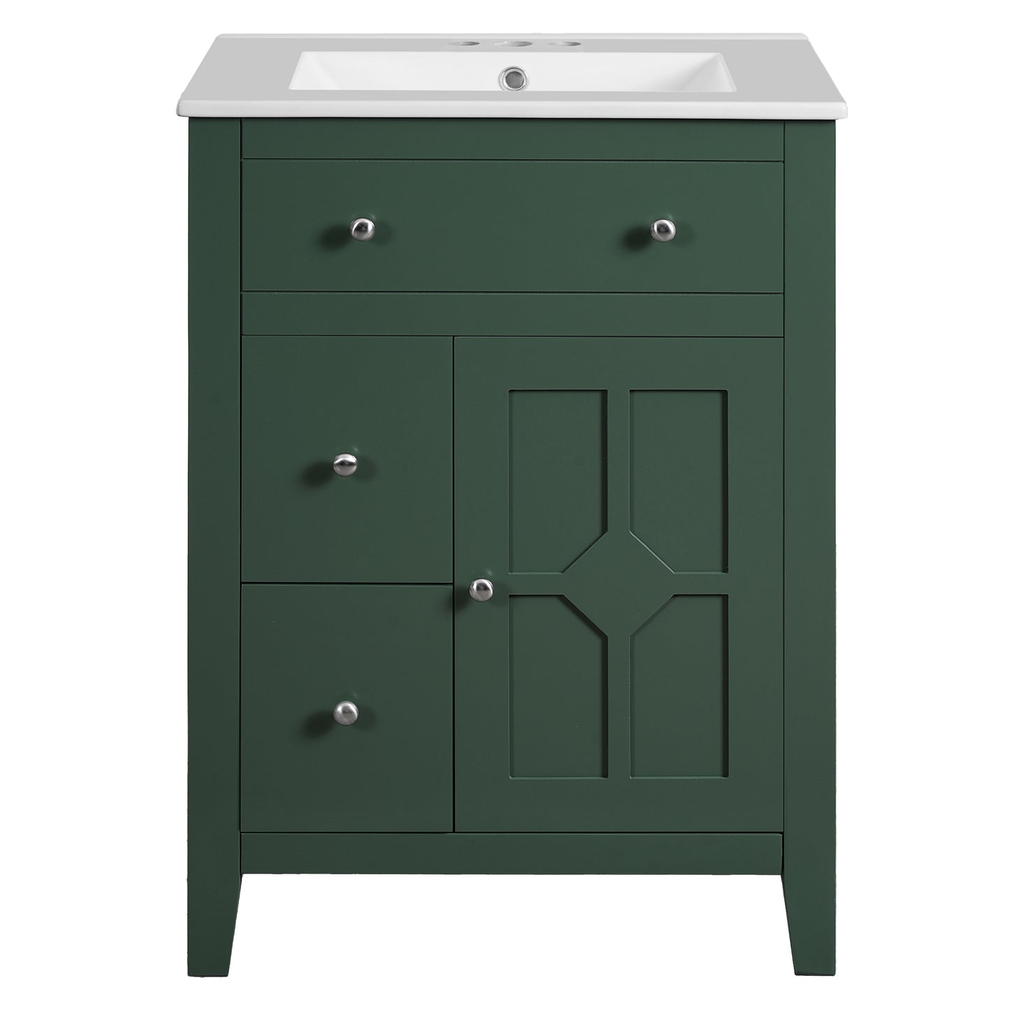 VanityFus 24-in Green Bathroom Vanity Undermount Single Sink Combo with Ceramic Top 1 Soft Close Door 2 Drawers Adjustable Shelves