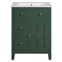 VanityFus 24-in Green Bathroom Vanity Undermount Single Sink Combo with Ceramic Top 1 Soft Close Door 2 Drawers Adjustable Shelves