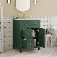 VanityFus 24-in Green Bathroom Vanity Undermount Single Sink Combo with Ceramic Top 1 Soft Close Door 2 Drawers Adjustable Shelves