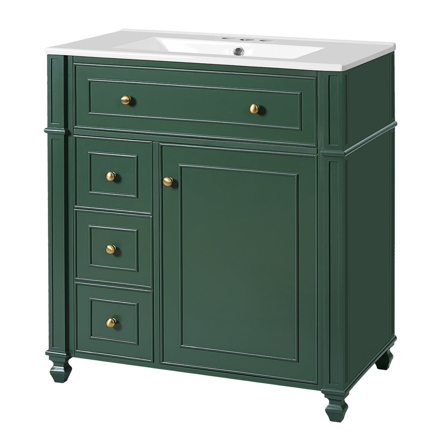 VanityFus 30-in Green Single Sink Bathroom Vanity with Ceramic Top Undermount 1 Soft-Closing Door 3 Drawers Adjustable Shelves