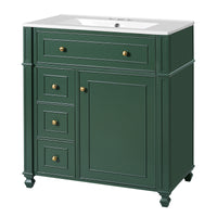 VanityFus 30-in Green Single Sink Bathroom Vanity with Ceramic Top Undermount 1 Soft-Closing Door 3 Drawers Adjustable Shelves