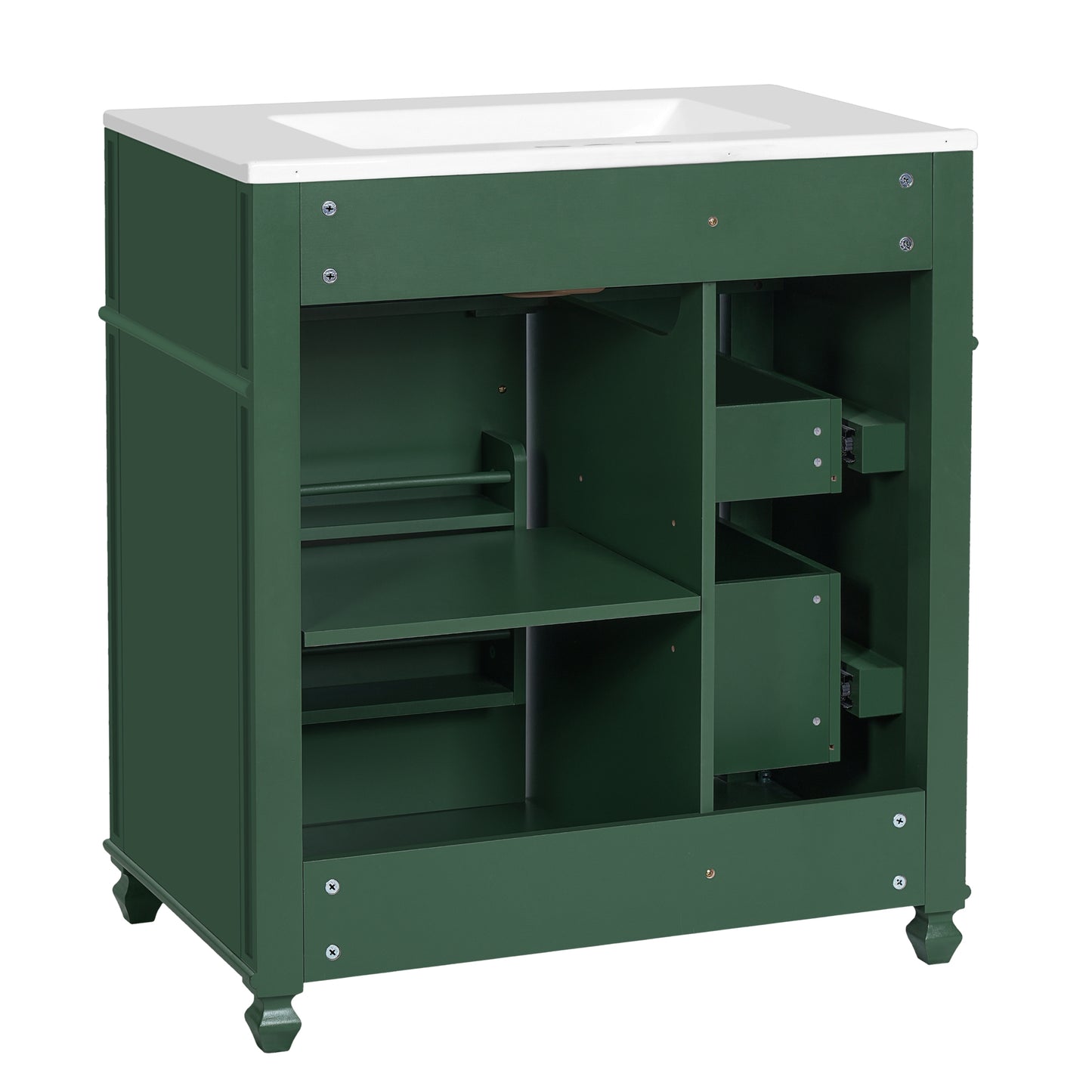 VanityFus 30-in Green Single Sink Bathroom Vanity with Ceramic Top Undermount 1 Soft-Closing Door 3 Drawers Adjustable Shelves