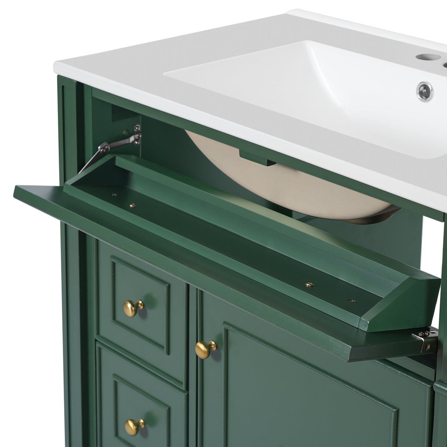 VanityFus 30-in Green Single Sink Bathroom Vanity with Ceramic Top Undermount 1 Soft-Closing Door 3 Drawers Adjustable Shelves