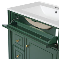 VanityFus 30-in Green Single Sink Bathroom Vanity with Ceramic Top Undermount 1 Soft-Closing Door 3 Drawers Adjustable Shelves