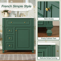 VanityFus 30-in Green Single Sink Bathroom Vanity with Ceramic Top Undermount 1 Soft-Closing Door 3 Drawers Adjustable Shelves