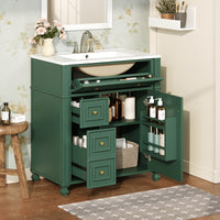 VanityFus 30-in Green Single Sink Bathroom Vanity with Ceramic Top Undermount 1 Soft-Closing Door 3 Drawers Adjustable Shelves