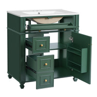 VanityFus 30-in Green Single Sink Bathroom Vanity with Ceramic Top Undermount 1 Soft-Closing Door 3 Drawers Adjustable Shelves