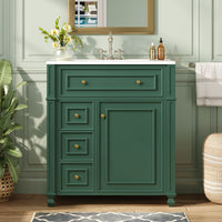 VanityFus 30-in Green Single Sink Bathroom Vanity with Ceramic Top Undermount 1 Soft-Closing Door 3 Drawers Adjustable Shelves