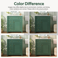 VanityFus 30-in Green Single Sink Bathroom Vanity with Ceramic Top Undermount 1 Soft-Closing Door 3 Drawers Adjustable Shelves