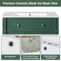 VanityFus 30-in Green Single Sink Bathroom Vanity with Ceramic Top Undermount 1 Soft-Closing Door 3 Drawers Adjustable Shelves