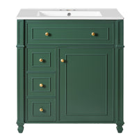 VanityFus 30-in Green Single Sink Bathroom Vanity with Ceramic Top Undermount 1 Soft-Closing Door 3 Drawers Adjustable Shelves