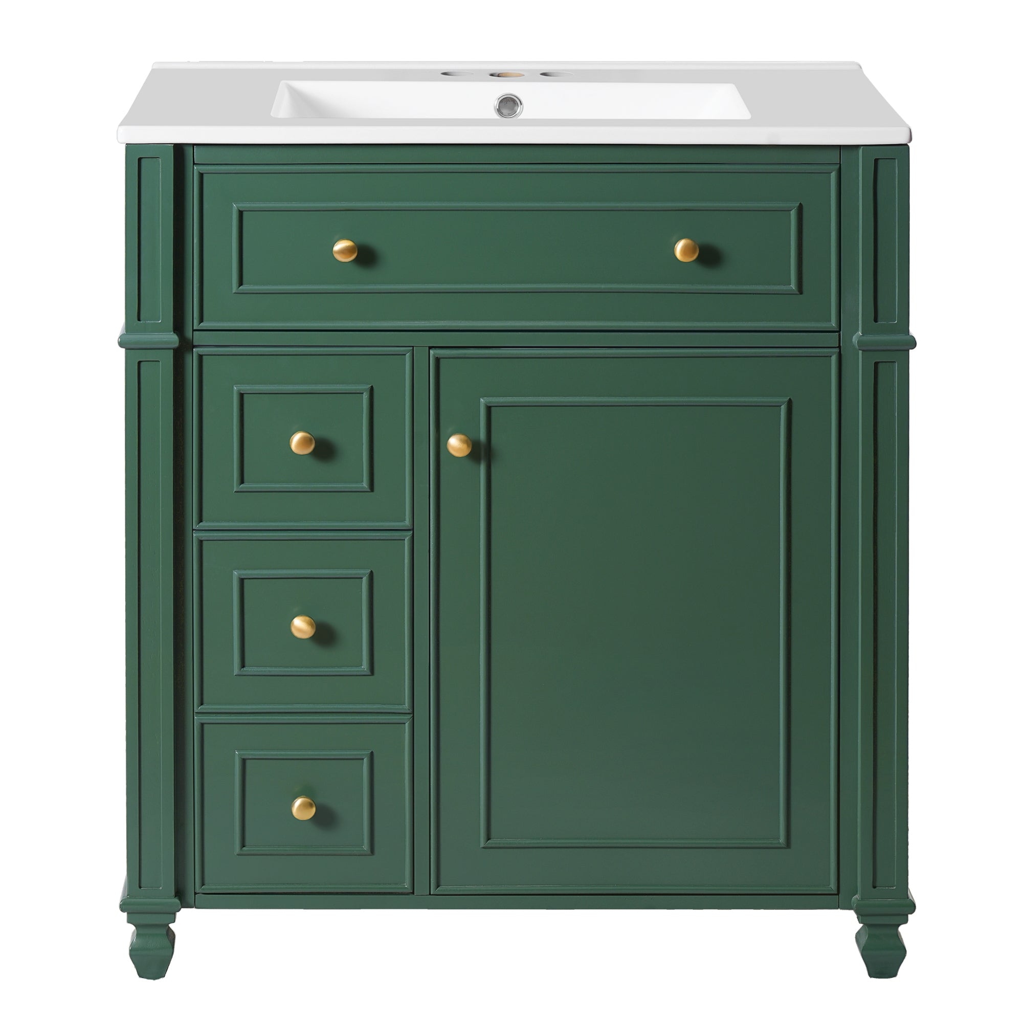 VanityFus 30-in Green Single Sink Bathroom Vanity with Ceramic Top Undermount 1 Soft-Closing Door 3 Drawers Adjustable Shelves