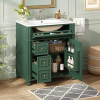 VanityFus 30-in Green Single Sink Bathroom Vanity with Ceramic Top Undermount 1 Soft-Closing Door 3 Drawers Adjustable Shelves