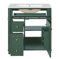 VanityFus 30-in Green Single Sink Bathroom Vanity with Ceramic Top Undermount 1 Soft-Closing Door 3 Drawers Adjustable Shelves