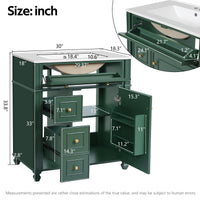 VanityFus 30-in Green Single Sink Bathroom Vanity with Ceramic Top Undermount 1 Soft-Closing Door 3 Drawers Adjustable Shelves