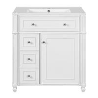 VanityFus 30-in White Single Sink Bathroom Vanity with Ceramic Top Undermount 1 Soft-Closing Door 3 Drawers Adjustable Shelves