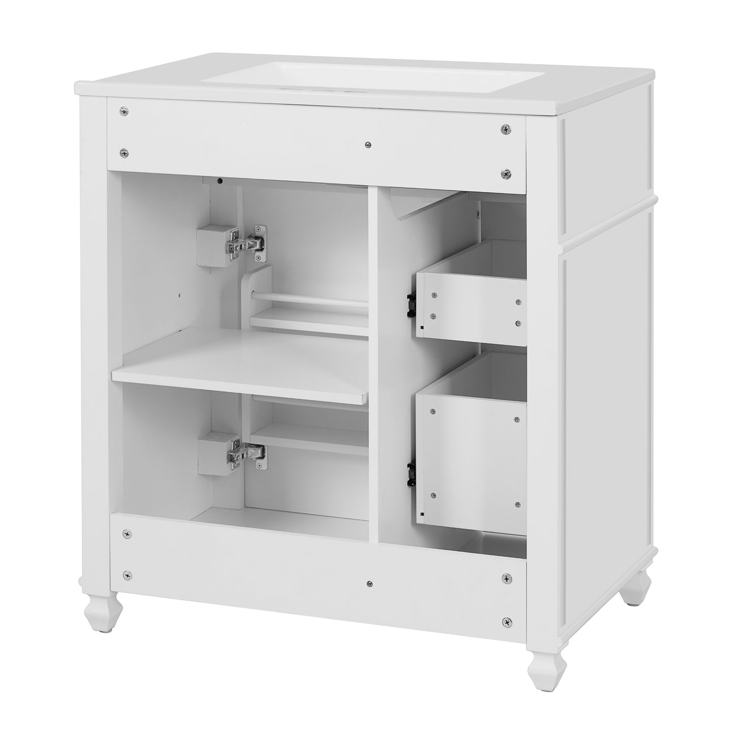 VanityFus 30-in White Single Sink Bathroom Vanity with Ceramic Top Undermount 1 Soft-Closing Door 3 Drawers Adjustable Shelves