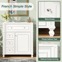 VanityFus 30-in White Single Sink Bathroom Vanity with Ceramic Top Undermount 1 Soft-Closing Door 3 Drawers Adjustable Shelves